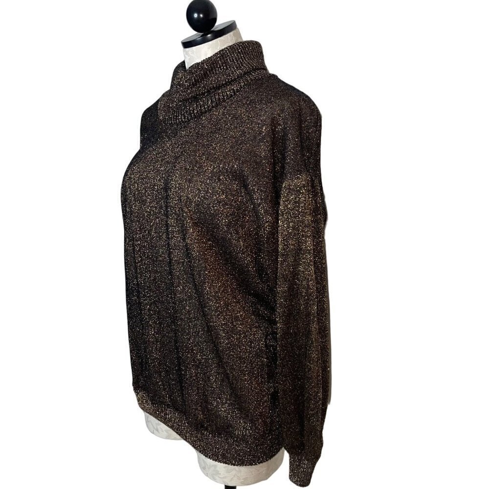 Christian Dior Loungewear Vintage Sweater Size Medium Brown Metallic Turtle Neck - Picture 5 of 12
